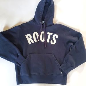 Roots Athletics Navy Blue Hoodie Sweatshirt with white letters. SZ small, unisex